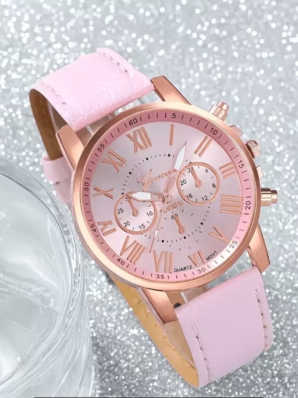 NWOT Geneva Pink Leather Strap Rose Gold Accent Women's Watch